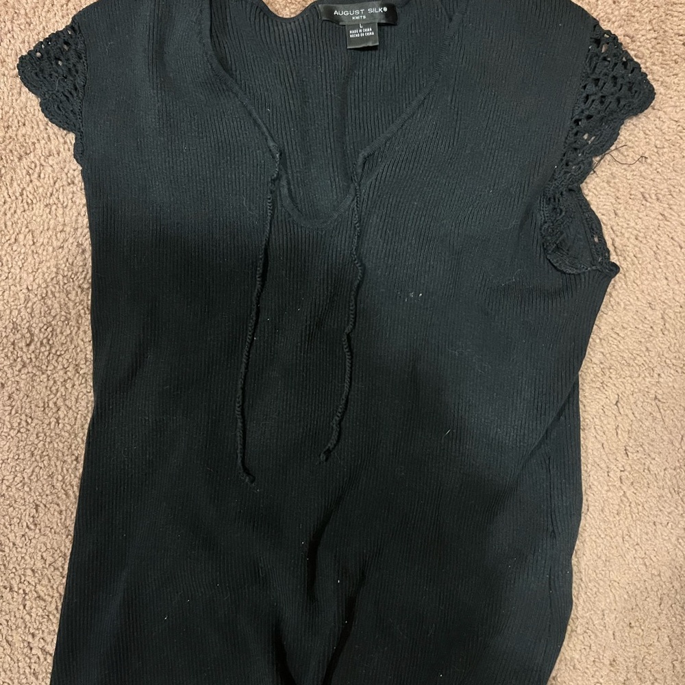August Silk Black Tie Front Cap Sleeve Blouse